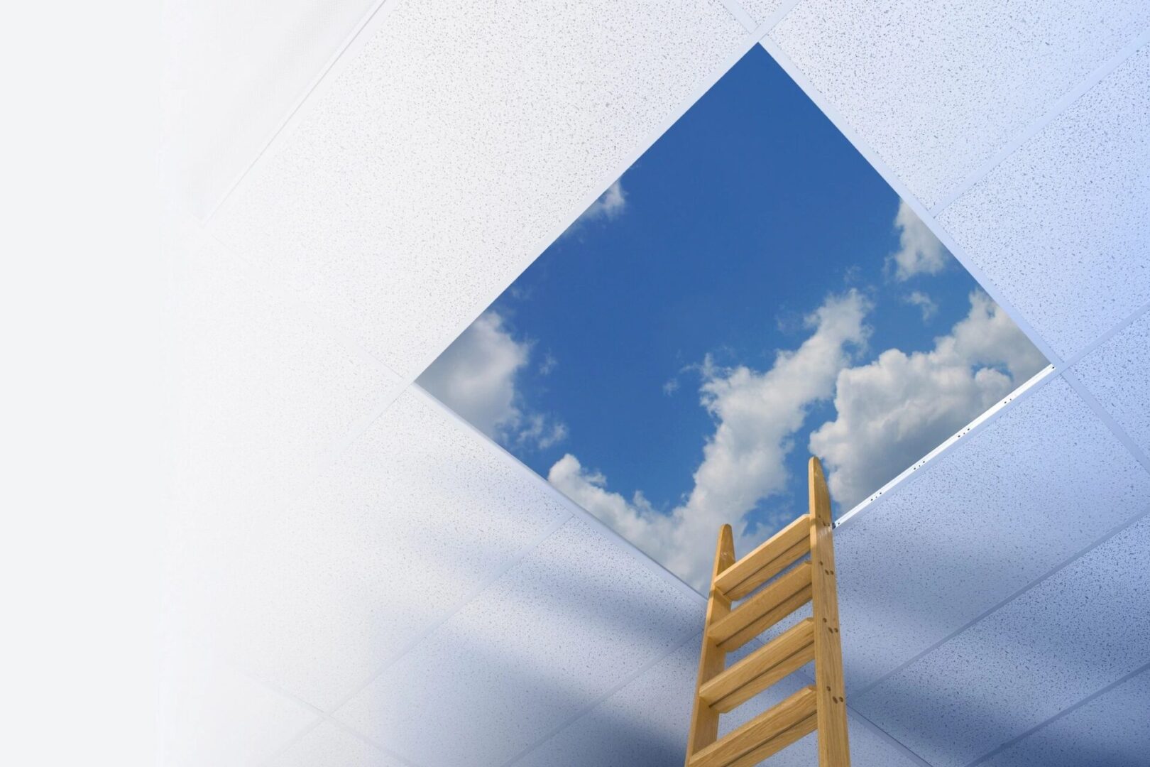 A ladder going up to the sky with clouds in it